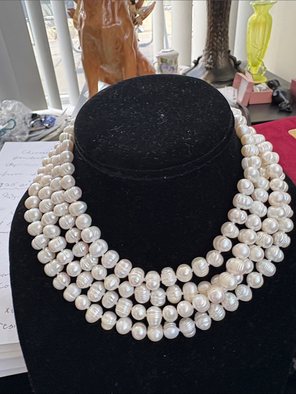 Classic Multi-Strand Freshwater White Pearl Necklace - Loop Double Knotted